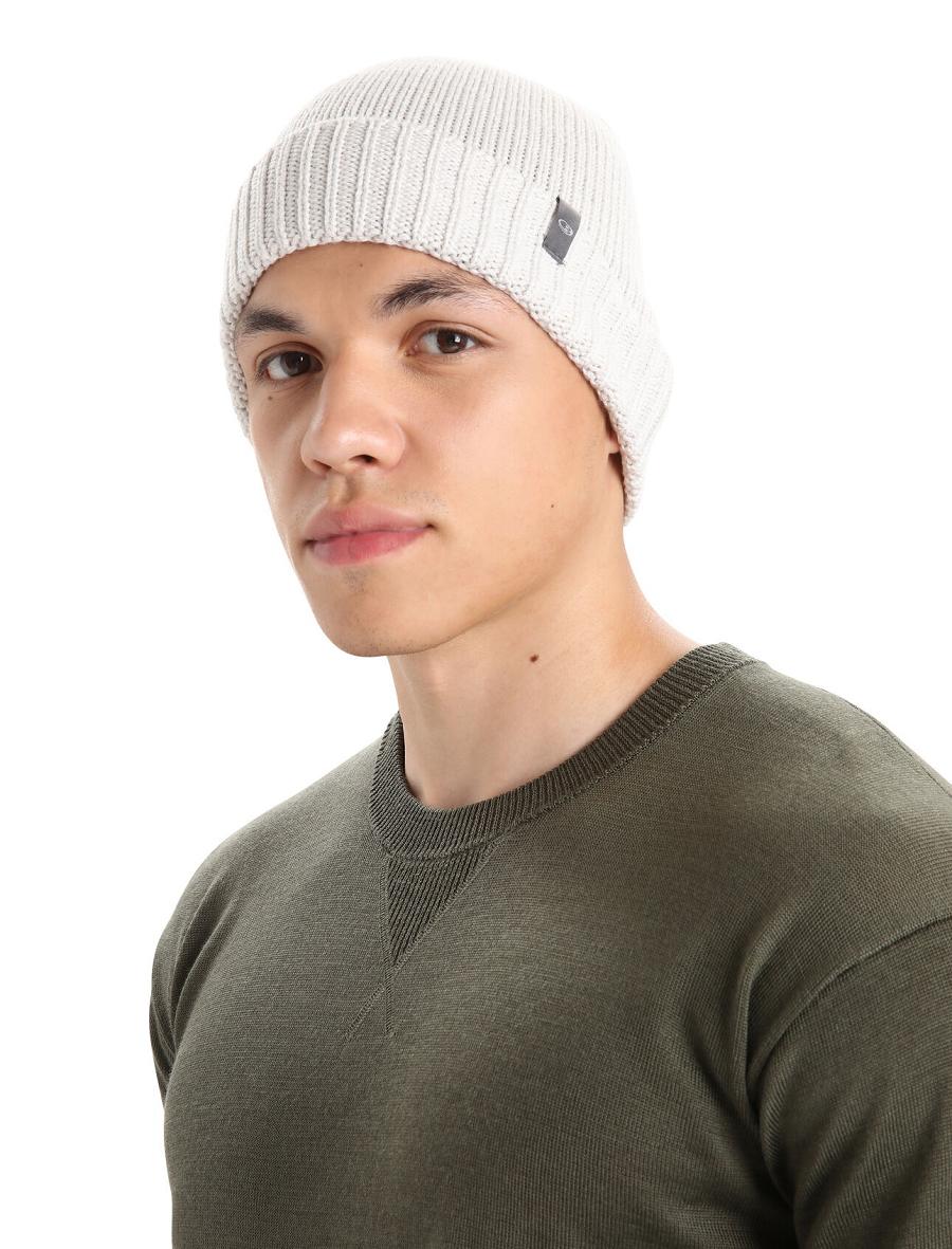 Ecru Heather Icebreaker Unisex Merino Vela Cuff Beanie Men's Hats | AU 1088ZUTG